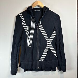A/X Armani Exchange Black Zip Up Hoodie Knit Sweater Zipper Cuffs Spring Light
